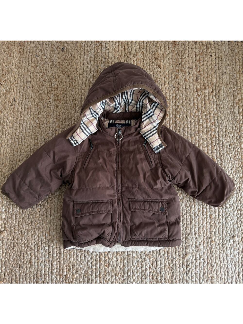 Burberry Baby Puffer Jacket 12 Months Brown Hooded Fleece Nova Check Infant Kids